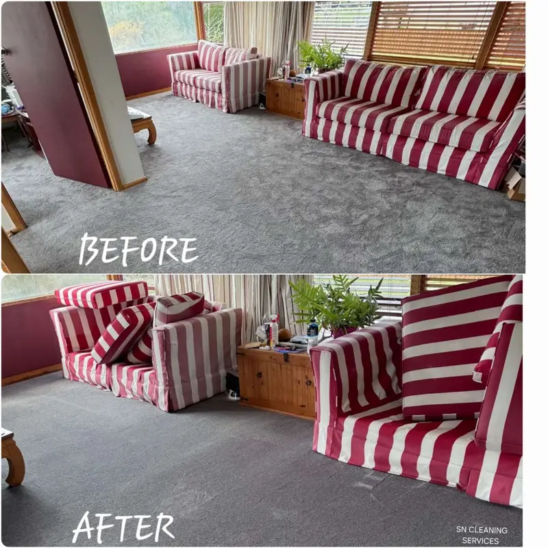 Before and after: Lounge carpet steam clean by SN Cleaning Services, Christchurch