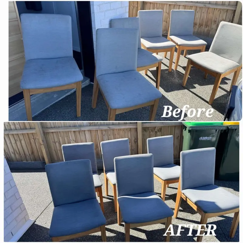 Before and after: Dining chair upholstery clean by SN Cleaning Services, Christchurch