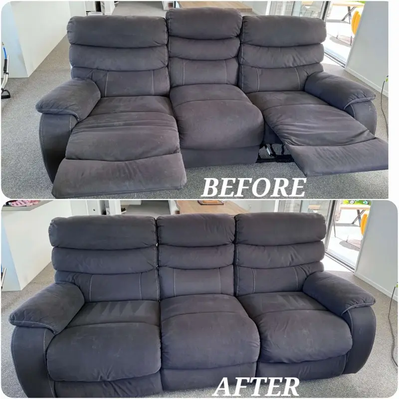 Before and after: Recliner couch upholstery clean by SN Cleaning Services, Christchurch