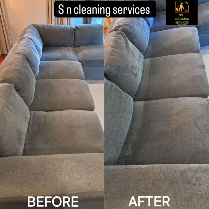 Before and after: Fabric couch upholstery clean by SN Cleaning Services, Christchurch
